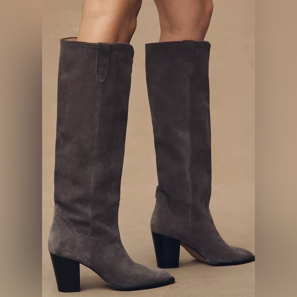 Anthropologie Silent D Ivy Boots Dark Gray Suede Leather Rubber Size 10 - Picture 2 of 4